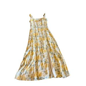 Trixxi Womens Yellow Floral Sleeveless Midi Dress Square Neck Front Slit Size S